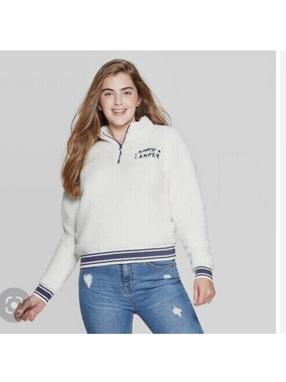Grayson Threads Off-White Sherpa Half-Zip Pullover Jacket